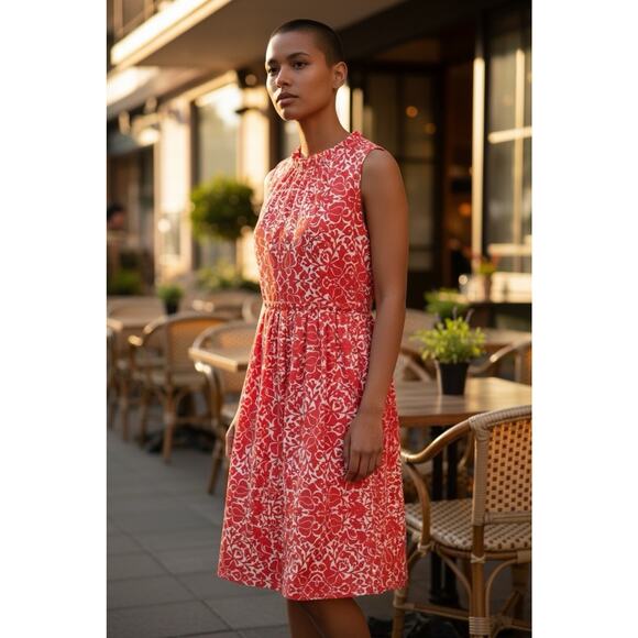 Tory Burch Silk Blend Floral Coral White Sheath Dress Size 10 Knee Length - Picture 1 of 13